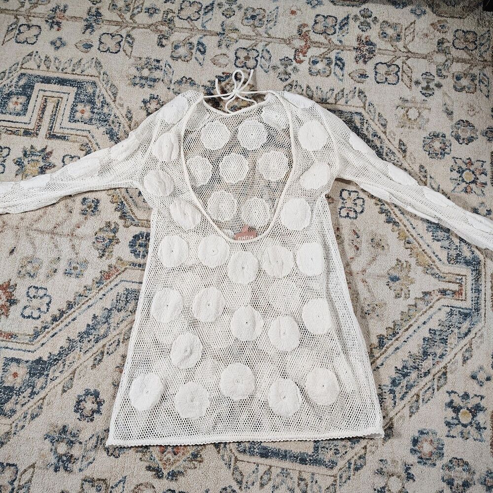 Show Me Your Mumu White Floral Crochet Mini Dress L Swim Cover Up Boho Festival - Picture 4 of 10
